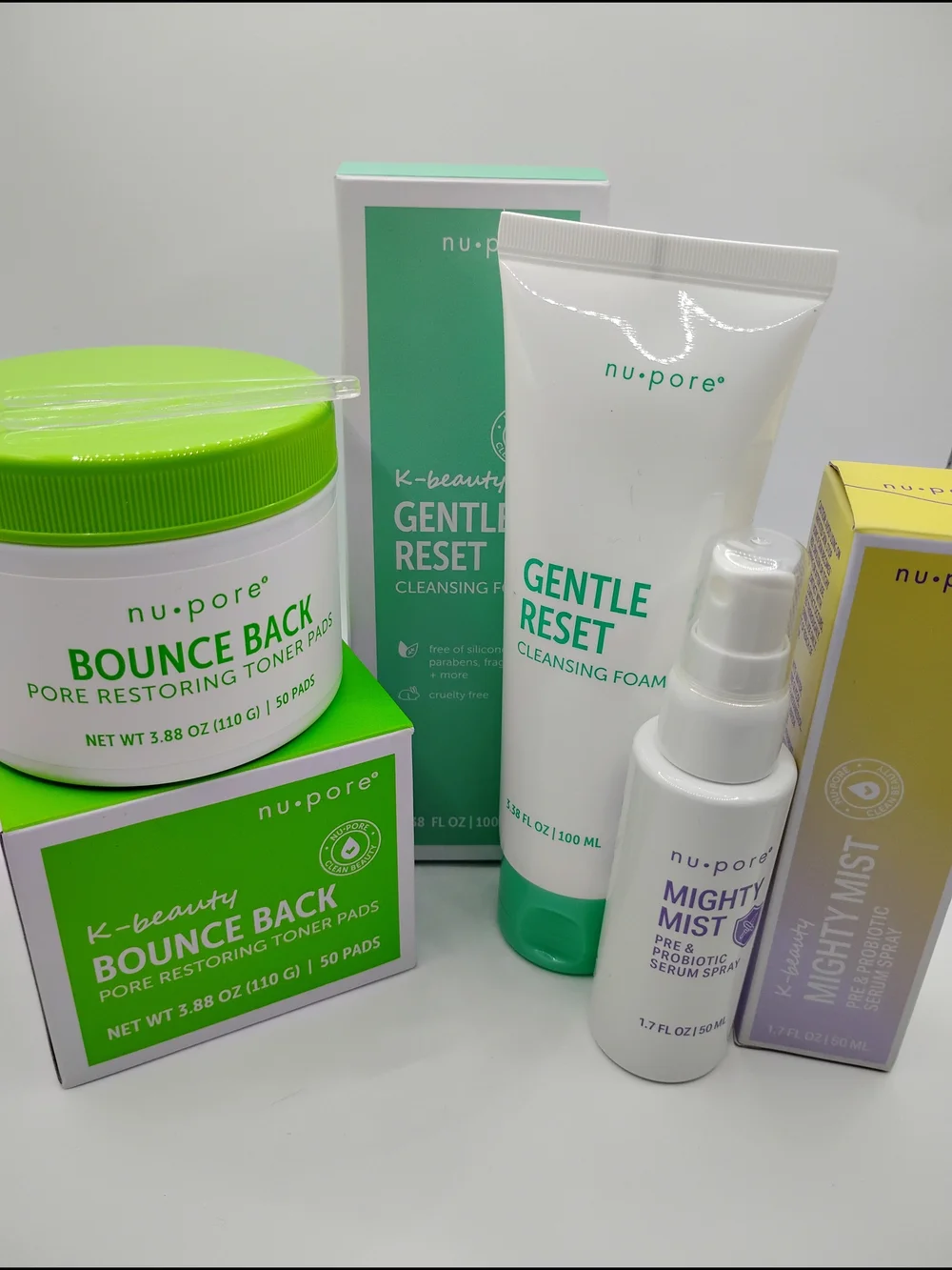 K Beauty Gentle Reset Cleansing Foam + Bounce Back Toner Pads Set + Mighty Mist